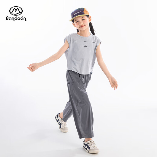 半度闲女童运动背心套装夏装25新款儿童夏季两件套 天空蓝/岩石灰  150