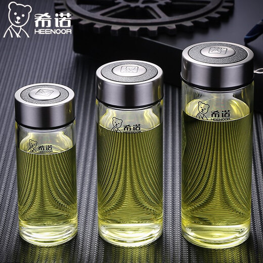 希诺（HEENOOR）希诺单层玻璃杯加厚透明水晶时尚男女士便携车载家用小号泡茶杯子 xn-6076 695ml 送杯杯刷 0只