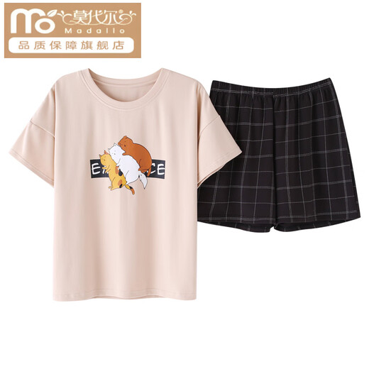 莫代尔睡衣女夏季薄款棉质短袖少女士夏天卡通可爱套装春秋冬家居服外穿 酒红色 SKM6621 M (建议75-95斤)