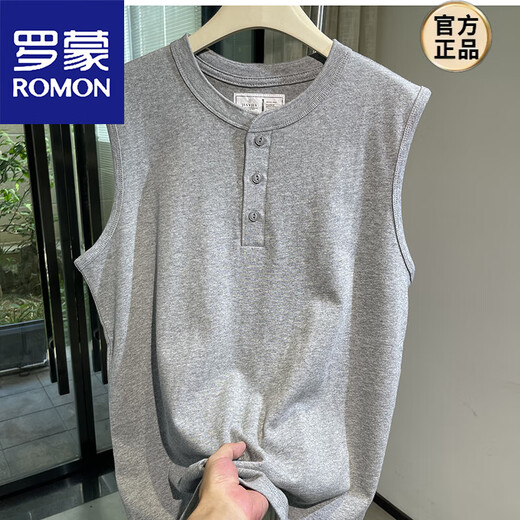 ROMON Henry collar tough guy style vest American heavyweight cotton washed sleeveless waistcoat T-shirt men's fitness sports undershirt beige M 100-130Jin Jin equals 0.5 kg