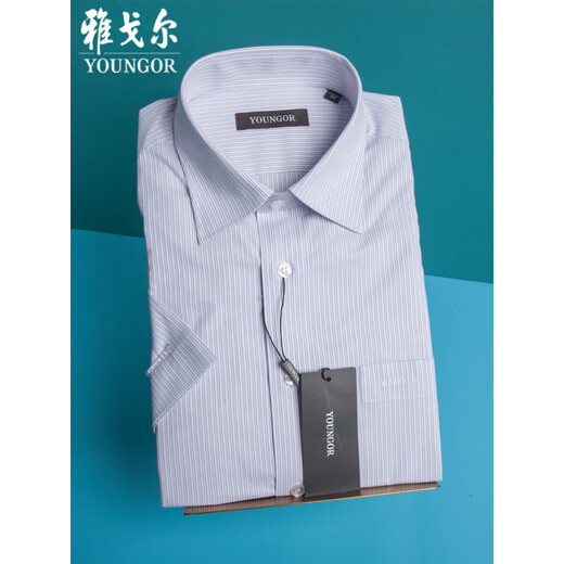 CEO雅戈尔旗舰官方店衬衫男短袖夏季新款商务休闲中年免烫格子断码男 蓝色条纹 SDP14109标准版【有口 37 /165 【100-110斤】