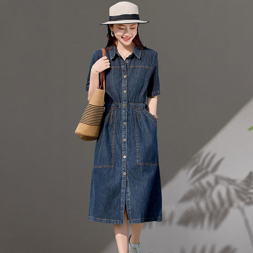 
Ehangy light luxury brand dress for women 2025 summer new high-end style temperament waist-hugging and slimming short-sleeved shirt skirt picture color XL