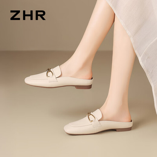 Zhr Baotou Pantoffeln für Frauen im Sommerpendler halbe Drag Frauen tragen französische Sandalen Outdoor One-Play-Frauenschuhe AH681 Beige 38