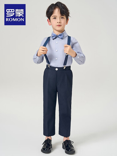 Romon children's dress boy suit suit British style boy's birthday party suit flower girl graduation performance suit vest + trousers + white short-sleeved shirt [Givea tie] 120