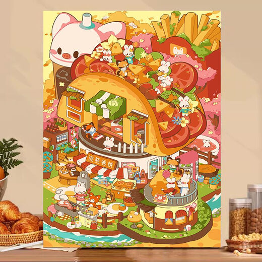 Treasure Bay Food Series Pain d'huile numérique DIY acrylique rempli de peinture d'huile peinte à la main peinte à la main Couleur décorative peinture Z679 Sukiyaki 40 * 50cm Cadre intérieur en bois massif serré + crochet