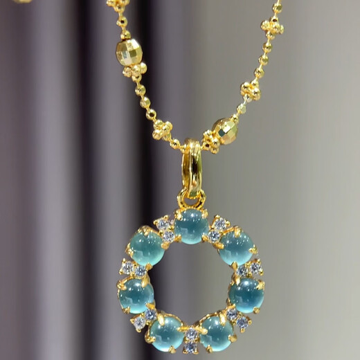 Junpo Rakkaania blue water donut necklace 18k gold inlaid pendant for women