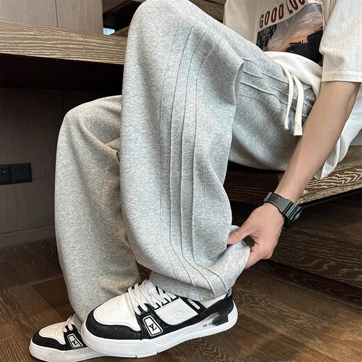 Dingfengbaoluo Casual Hosen Herren Frühling und Sommer Trendy Marke Lose gerade und vielseitige atmungsaktive sportlange Hosen 9789 Schwarz S