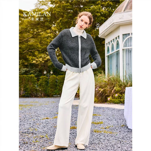 卡米兰（kamilan）针织开衫女2024秋季新款针织衫毛衣外套 杏棕色 M