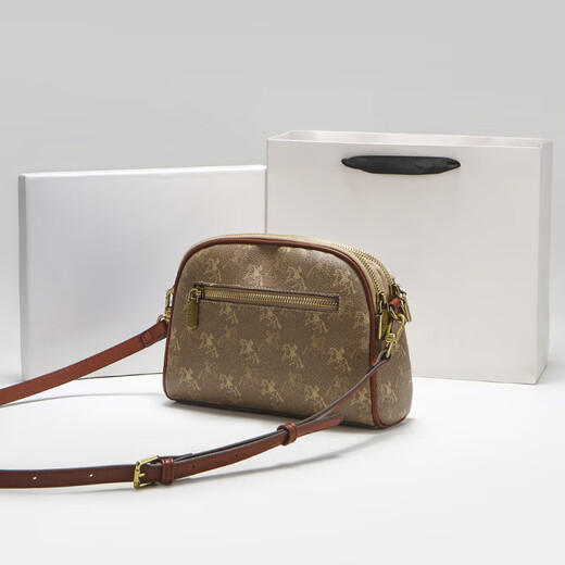 建功国际一线品牌轻奢进口2025新款单肩斜挎包休闲感老花贝壳包包女式 棕色香港品牌