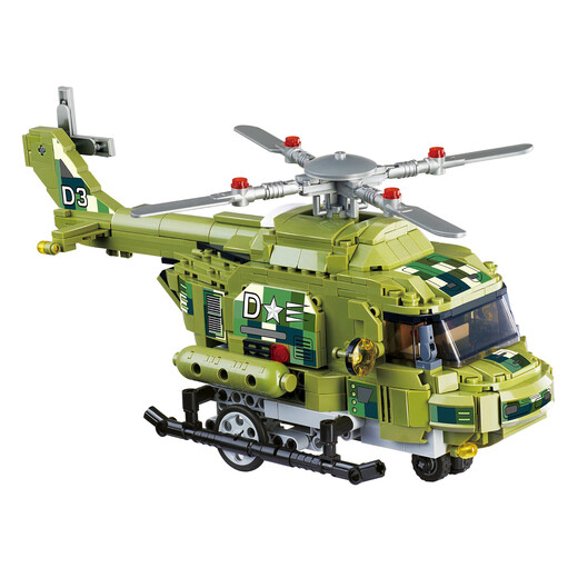 [Aofei -Export in heimische Verkäufe] Kleine Bausteine ​​Luxusversion können ferngesteuert werden, Hubschrauber Militär bewaffnet