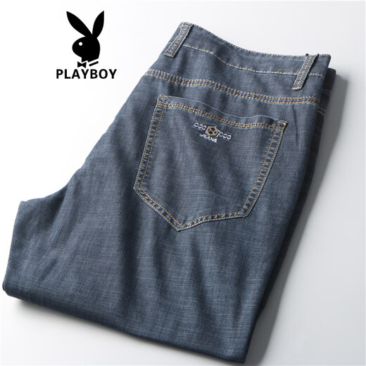Playboy (Playboy) Corte cola de hilo Single Nuevo estilo Summer Men's Business Business Casual Loose Men's Jeans Trendy Black-723 29