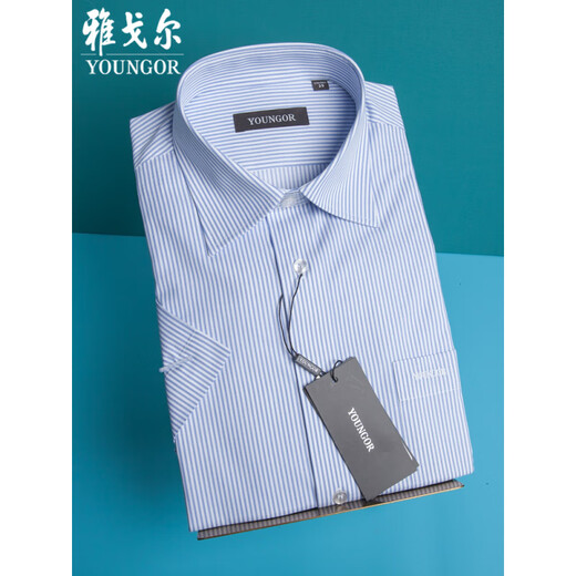 CEO雅戈尔旗舰官方店衬衫男短袖夏季新款商务休闲中年免烫格子断码男 蓝色条纹 SDP14109标准版【有口 37 /165 【100-110斤】