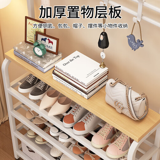 Household clothes rack and shoe rack in one simple coat rack at the door multi-layer shoe rack multi-functional simple rental shoe cabinet bold frame black 80cm with storage board