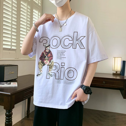 啄木鸟（TUCANO）夏季新款青少年男孩帅气短袖t恤初高中学生宽松纯棉半袖上衣潮流 693黑色 M (80-95斤)
