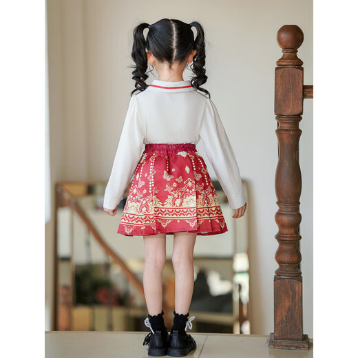 Buntes Edelsteinmädchen-Kleid mit Pferd und 2025 Herbst neuer chinesischer Stil Hanfu Academy Style 9209 Red Short Sleeve [Pferdeset Set] M 110c