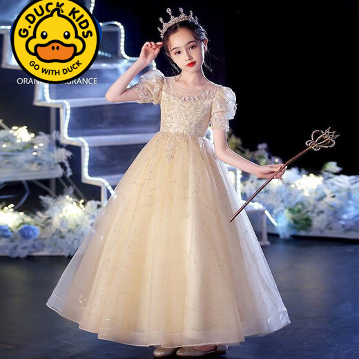 
G. DUCKKIDS girls evening dress 2024 new high-end princess style wedding flower boy birthday party stage catwalk piano performance costume white 160