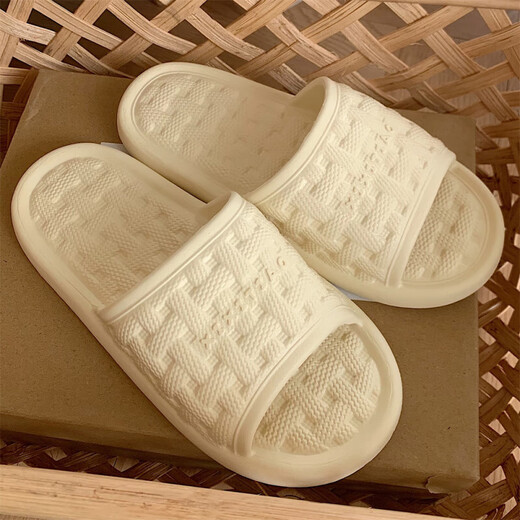 Fat Dong Lai Supermarket Slippers for men and women, summer indoor home use EVA non-slip, anti-odor soft bottom bathing cream white 34-35