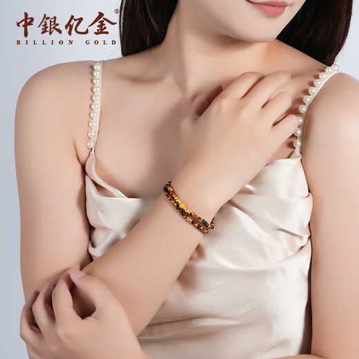 BOC Yijin gold bracelet for men and women, gold tiger eye stone, pumpkin beads, beeswax transfer bracelet, birthday gift, gold weight 3.2 grams