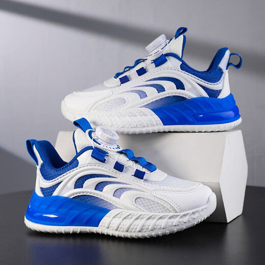 Anta Kids Children's Sports Sports Botón de rotación Botón de primavera y verano Nuevos zapatos pequeños White Mesh Mesh Aprendible Running Shops LS9903 White 28