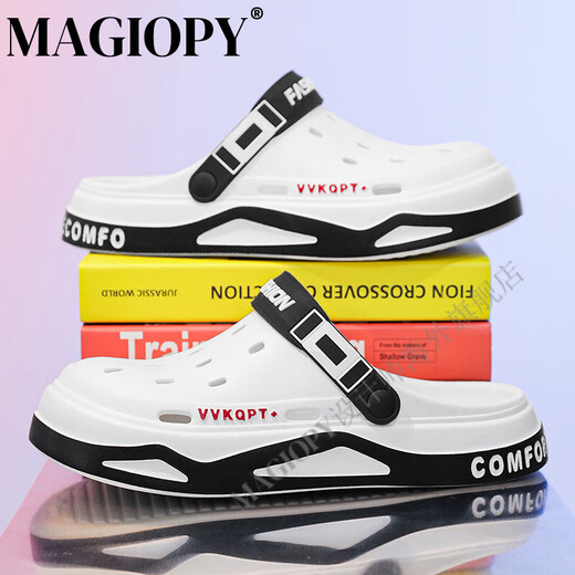 Magiopy High-End Light Luxury Brand Herrenschuhe High-End-Sandalen Herren Sommer Neue leichte Bag-Toe-Lochschuhe Strandschuhe Weiß und Schwarz 42-43 [Standardgröße]