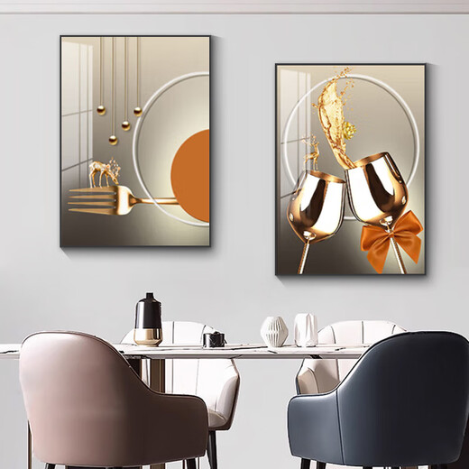 
YIJLJ modern and simple restaurant decoration painting two-link creative wine glass hanging painting atmospheric light luxury dining room wall high-end hall mural glass wine time 15838-15839 50*70 Crystal picture + aluminum alloy frame + black frame