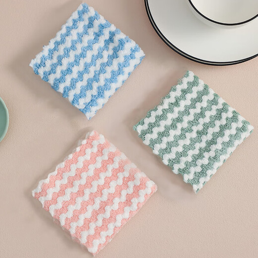 Water corrugated coral velvet microfiber thickened non-shedding non-fading kitchen cleaning dish towel scouring pad coral velvet rag 5 pieces 25*25