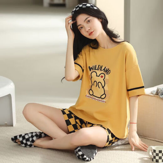
Urban Beauty 2025 new pajamas for women for summer pure cotton short-sleeved two-piece summer striped home clothing YZT9855 M women's style recommended 80100Jin [Jin equals 0.5 kg]