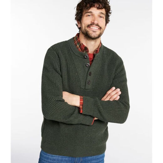 L.L.Bean Men's Sweater Waffle Henry Shirt Autumn and Winter Warm, Soft and Comfortable Middle-aged and Old Dad Pullover Fashion Black Faded Black S Suitable for Net Bust 97-105CM