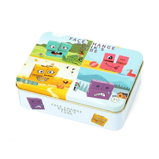 Enérgico Cambio infantil Cambio mágico Cubo Magia Bloque de construcción Puzzle de escritorio para padres para niños Interactivos Juego interactivo Battle Battle Toy Birthday Box Box [16 cuadrados + 72 cartas de emoticon + campanas]
