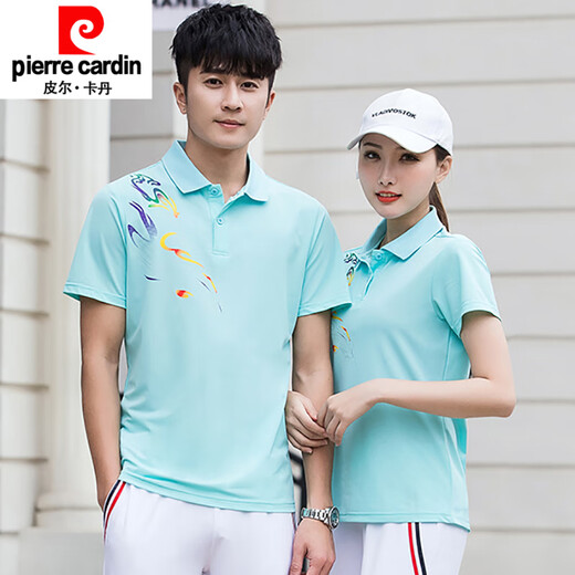 Pierre Cardin Summer Summer Sports T-shirt à manches courtes hommes et femmes T-shirt t-shirt T-shirt T-shirt Set Custom Imprimé Logo Work Clothes Tricoted 9215 Water Blue Costume (T-shirt + Blanc Long * Pantalon) S Femmes S