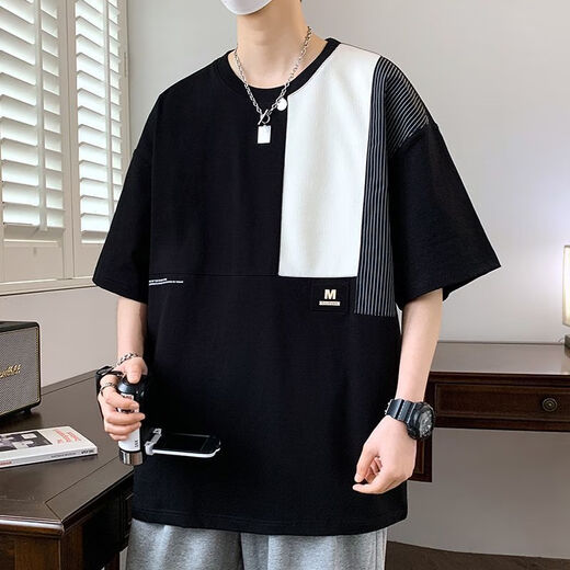 TTPMER SUMME Brand à tendance Couleur contrastée T-shirt à manches courtes T-shirt Men's Youth LoUt Style D693 [haute qualité] blanc M recommandé 90-105 Jin [Jin est égal à 0,5 kg]