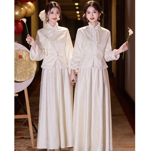 New Chinese-style bridesmaid dress for autumn and winter, new sister dress, bestie dress, wedding temperament, warm and slimming, can be worn in daily life, straight style S