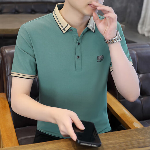 NOSSKISS轻奢高档品牌轻奢男士t恤短袖POLO衫男装夏季半袖上衣抗皱休闲翻 W9903咖色(无痕冰丝) M (90-115斤)