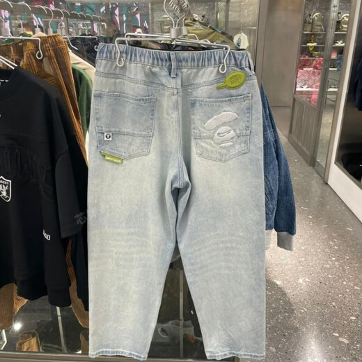 Aapeaape 25春秋秋冬夏猿颜徽章复古水洗做旧休闲长裤 MB694XX 浅蓝色 S