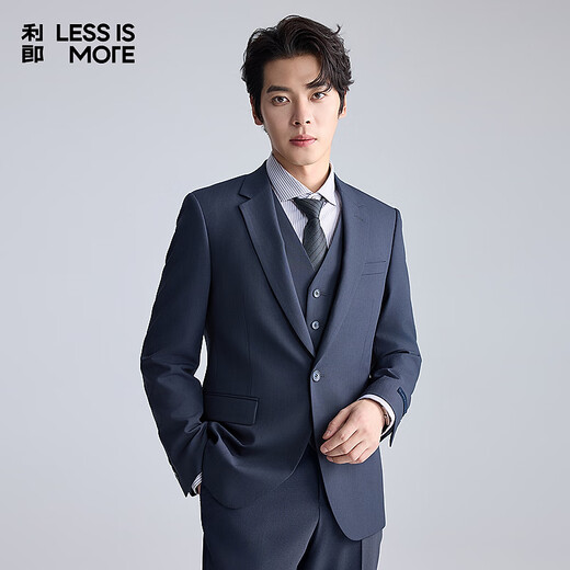 LiLang Youth Business Men's Double Stretch Suit Suit Men's Solid Color Stretch Easy Care Three-piece Suit Dark Blue (A5QXF101SA) 175A