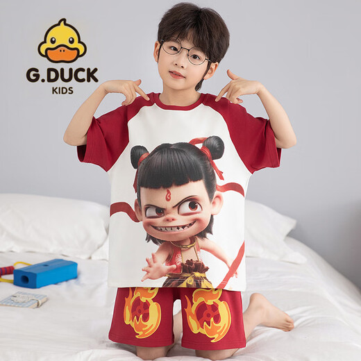 G.DUCKKIDS儿童睡衣短袖2025夏季新款拉布布小男孩套装男童家居服labubu N693龙猫 100 cm/8码【身高85-102cm】