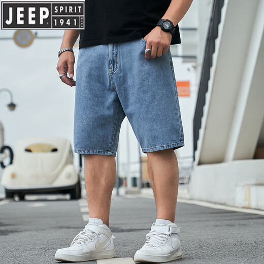 JEEP SPIRIT吉普大码男装肥佬牛仔五分裤宽松胖子中裤夏季休闲加肥加大短裤男 【弹力款】蓝灰MZ1389 44 250斤左右