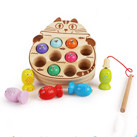 Children's Wooden Toy Magnetic Fishing Baby Baby Infant Concentration Training Early Education Enlightenment Child Birthday Gift Cute Cat Fishing MLD-4