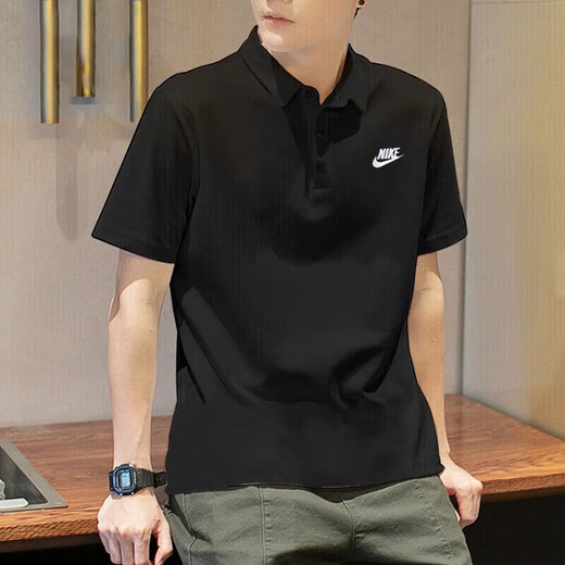 Nike (Nike) T-shirt officiel de magasin de navire nouveau Golf de sport de golf Casual Running à manche à manches courte Polo Breathable Fn3895-010 Coton-Black S (165 / 84A)