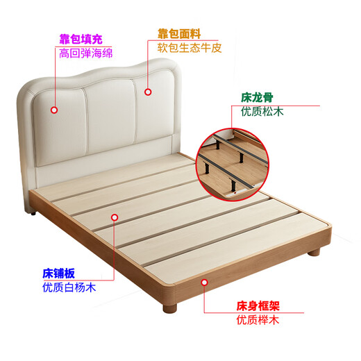 Natural Bear children's bed for boys and girls, simple modern soft-packed bed, beech wood bed foot, teen bed, small apartment bedroom, high-foot bed, soft-packed bed 1.2m*2.0m