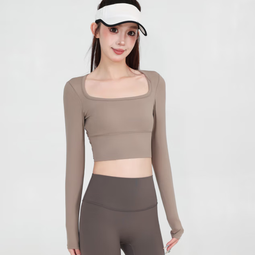 Youyou Yoga Wear Waist Slimming Fitness Long Sleeve Advanced Pilates Training Top J35088Y1U Coffee M