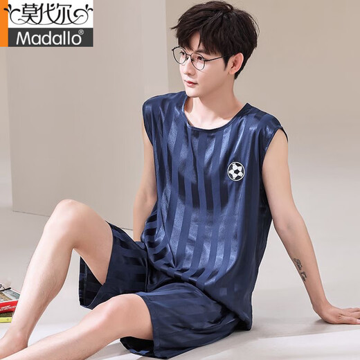 Modal [soft and silky] ice silk pajamas men's summer thin loose shorts shorts suit emulated silk summer new 9902 M
