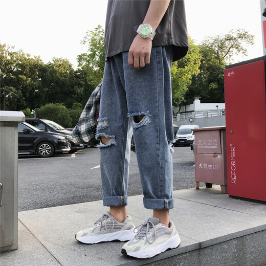
Changxiang Huili ripped jeans men's summer thin straight loose trendy brand design niche nine-point pants high street ins 679 S