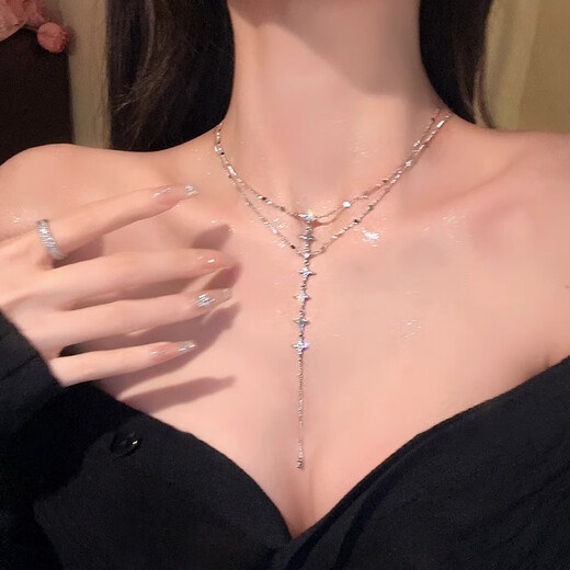 芯奢月映星河胸链女双层叠戴项链女身体链2025新款高级感锁骨链颈链夏 月映繁星叠戴项链