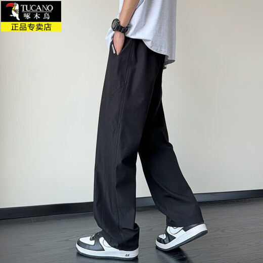 啄木鸟冰丝裤子男夏季2025薄款宽松直筒休闲裤男生速干凉感运动阔腿长裤 K6636卡其色 3XL 约155-175斤