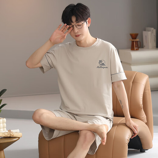 Shuo Gujin (SHUO GU JIN) official modal ice silk men's pajamas summer short-sleeved shorts thin teenagers large size can wear home clothes outside 3520# L