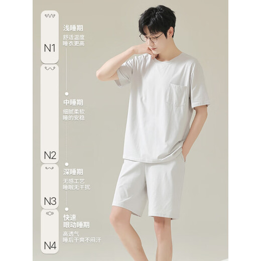 Cat Man Cotton Silk Pajamas Men's 2025 Été Été Nouveau homme à manches courtes pour hommes Glacier Men's Grey Home Clothing Summer Style LT: 3519 Green Clothes Icon Cotton Silk Silk Shorts à manches courtes l [Soft and Friendly, Silky Feel]