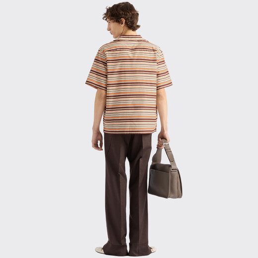 PRADA/Prada gift men's cotton striped bowling shirt ocher brown M