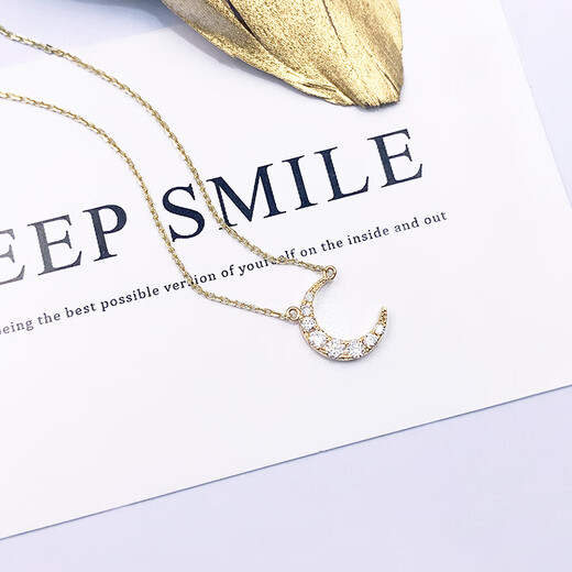 Shengbei stone clavicle chain pendant for women 18K gold curved moon pendant heart-shaped necklace internet celebrity ins trend necklace 18K gold