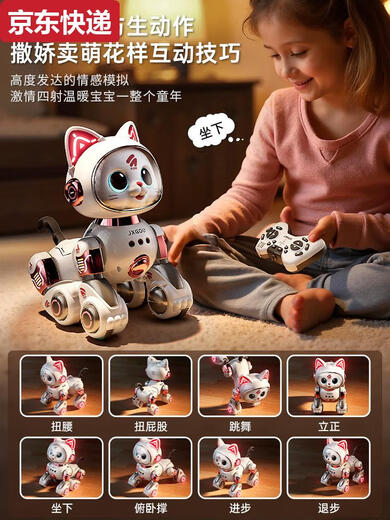 奇立彩智能机器猫儿童玩具男孩宝宝女电动遥控走路会叫机器人狗六一礼物 经典语音触摸版单锂电科技绿-升